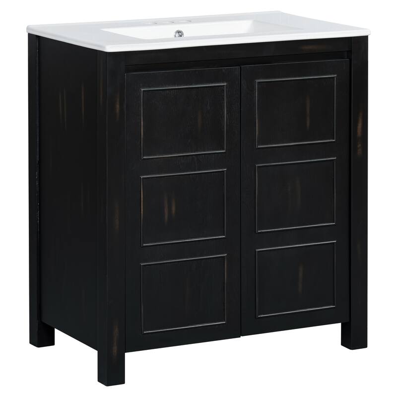 30 " Rustic Bathroom Vanity with Ceramic Sink, Adjustable Shelves - Espresso
