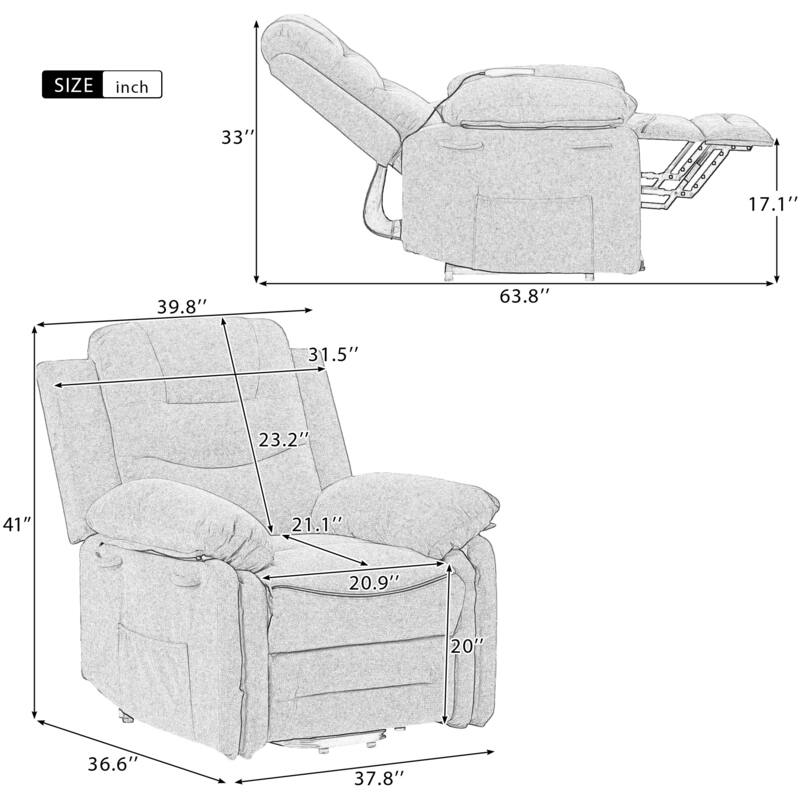 Massage Recliner Chair Power Lift Chair for Elderly with Adjustable Massage and Heating Function