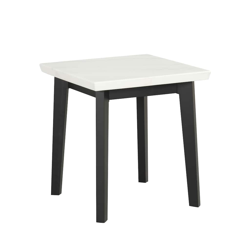 Furniture of America Fieny Modern White and Black Genuine Marble Top Square End Table