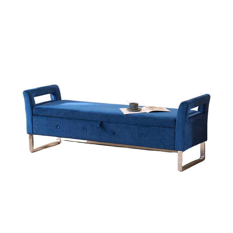Velvet Storage Bench with Hidden Compartment, 275LB, Silver White Legs