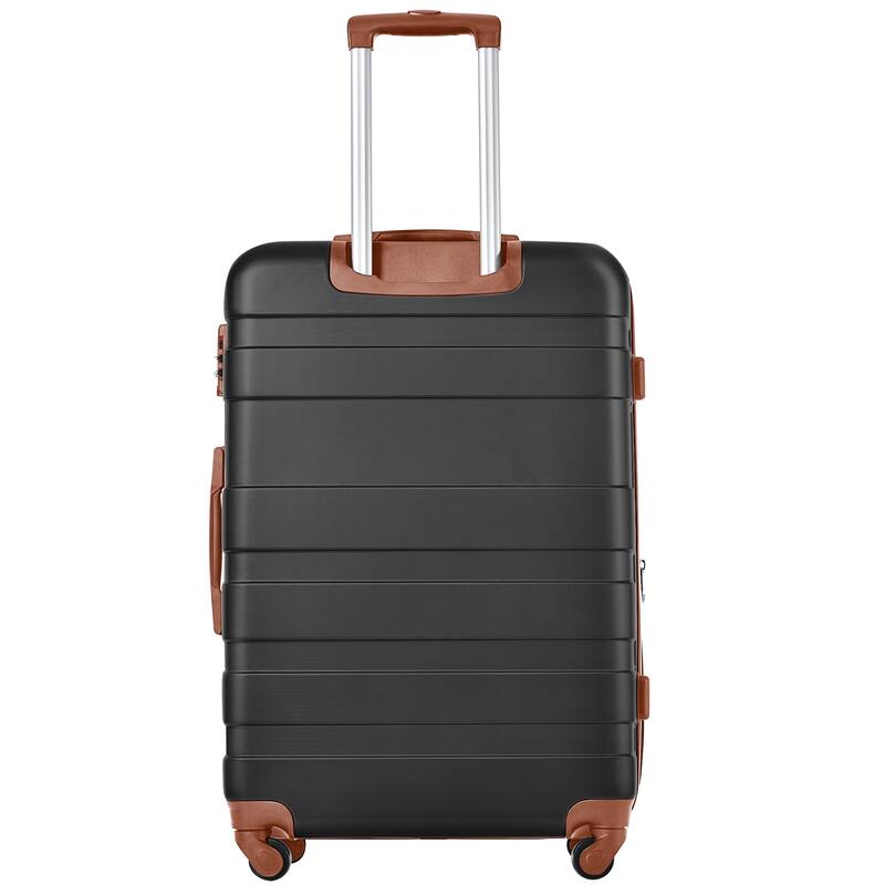 3-Piece, 20, 24, 28-Inch Modern Hard Shell Luggage with TSA Lock and Spinner Wheels, for Boarding Travel, Black+Brown