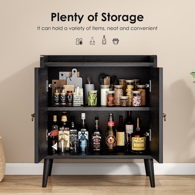 Sideboard Buffet Cabinet with Storage, Bar Liquor Cabinet with Rattan Decorated Doors, Credenza Console Tablefor Dining Room