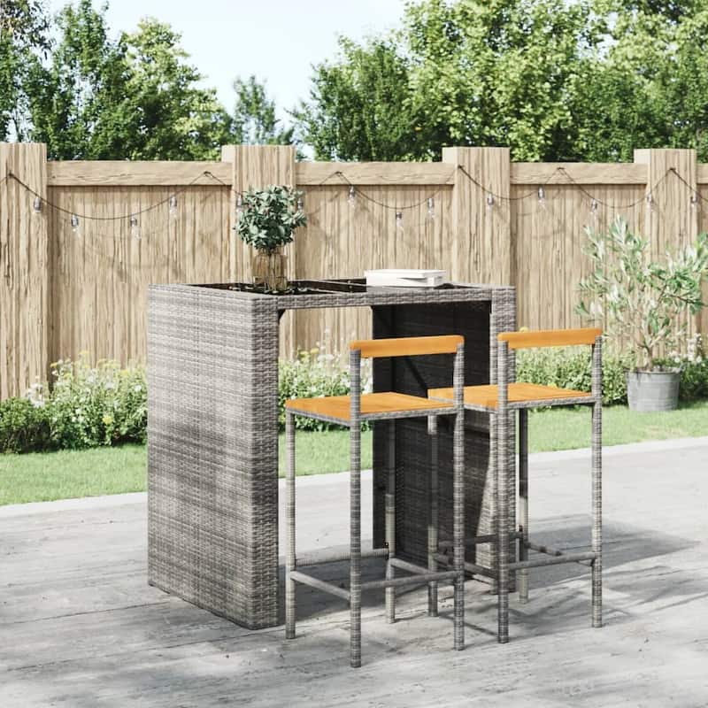 vidaXL Bar Stools 2/4 pcs Poly Rattan and Solid Wood Acacia - Set of 2 - Gray 1