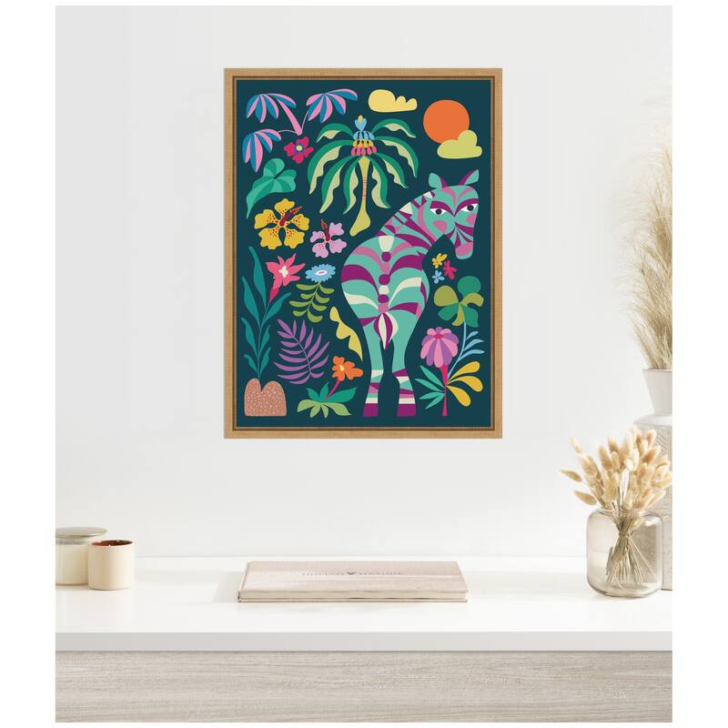 Kate and Laurel Sylvie Wildlife Safari Zebra Framed Canvas by Rachel Lee
