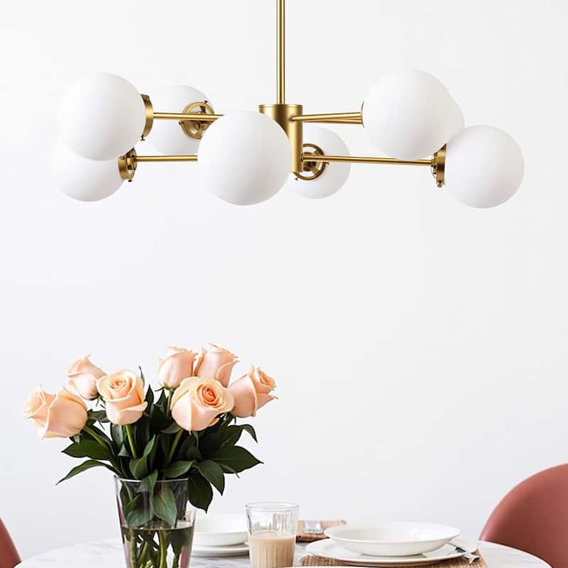 CO-Z Dimmable Modern Linear Sputnik Pendant Chandelier with Frosted Glass Globe Shades (6/8/12 - Light)