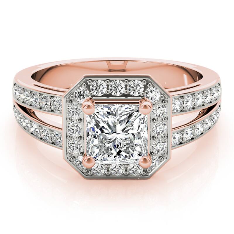 Auriya 14k Rose Gold Lab Grown Princess Diamond Halo Engagement Ring 0.50 to 5.00 ct. tw. (F-G VS)