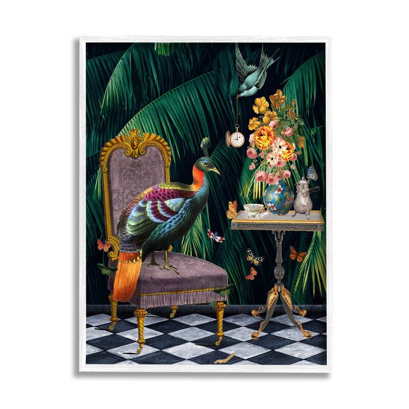 Stupell Regal Peacock On Chair Falling Palm Fronds Framed Wall Art - Green
