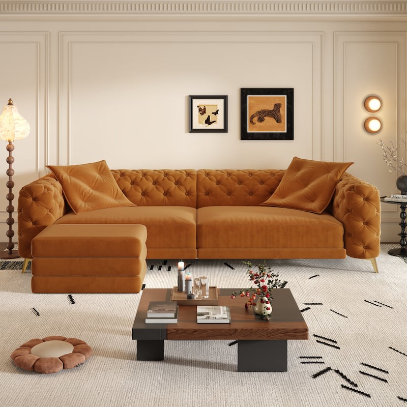 97.7" 3-in-1 Convertible Sleeper Sofa, Pull Out Sofa Bed with Ottoman, 4-Seater for Small Spaces & Apartments