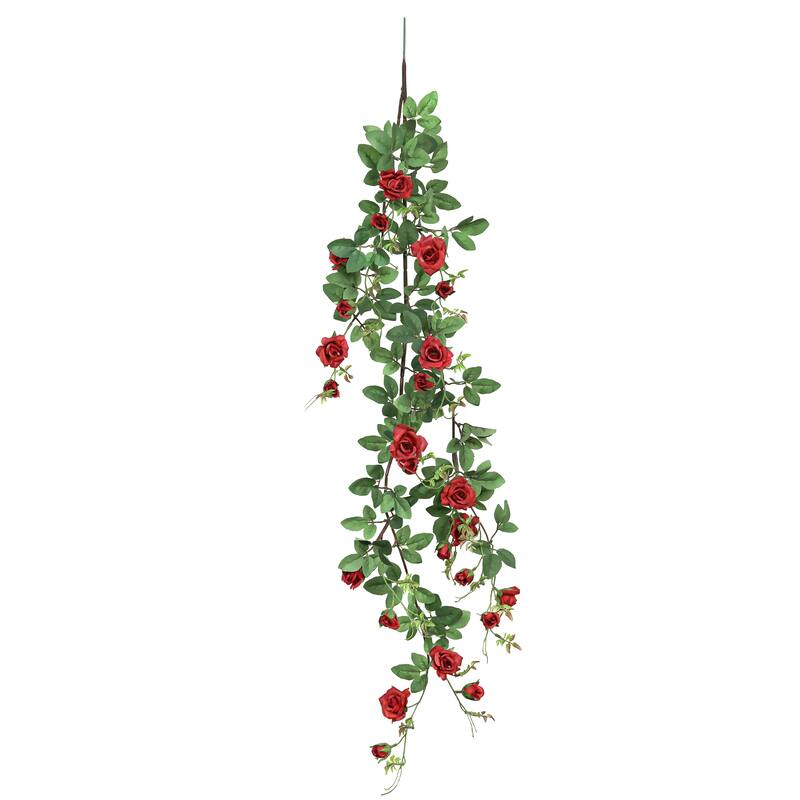 Red Artificial Tea Rose Flower Stem Hanging Spray 48in - 48" L x 7" W x 5" DP