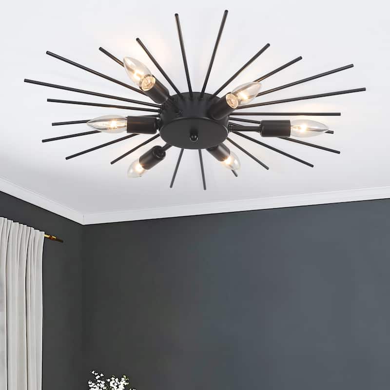 Starsky Contemporary 6-Light Sputnik Geometric Flush Mount - Matte Black