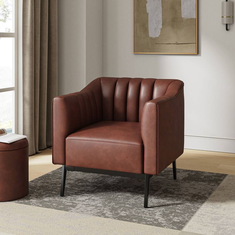 Alfons Industrial Leather Chair with Channel Tufting and Metal Leg by HULALA HOME - Brown