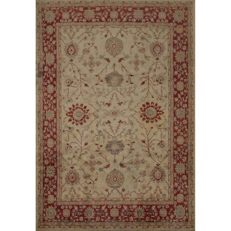 Hand Knotted Oriental 100% Wool Carpet Traditional Floral Beige & Ivories Chobi-Peshawar Area Rug - 11' 6'' X 8' 9''