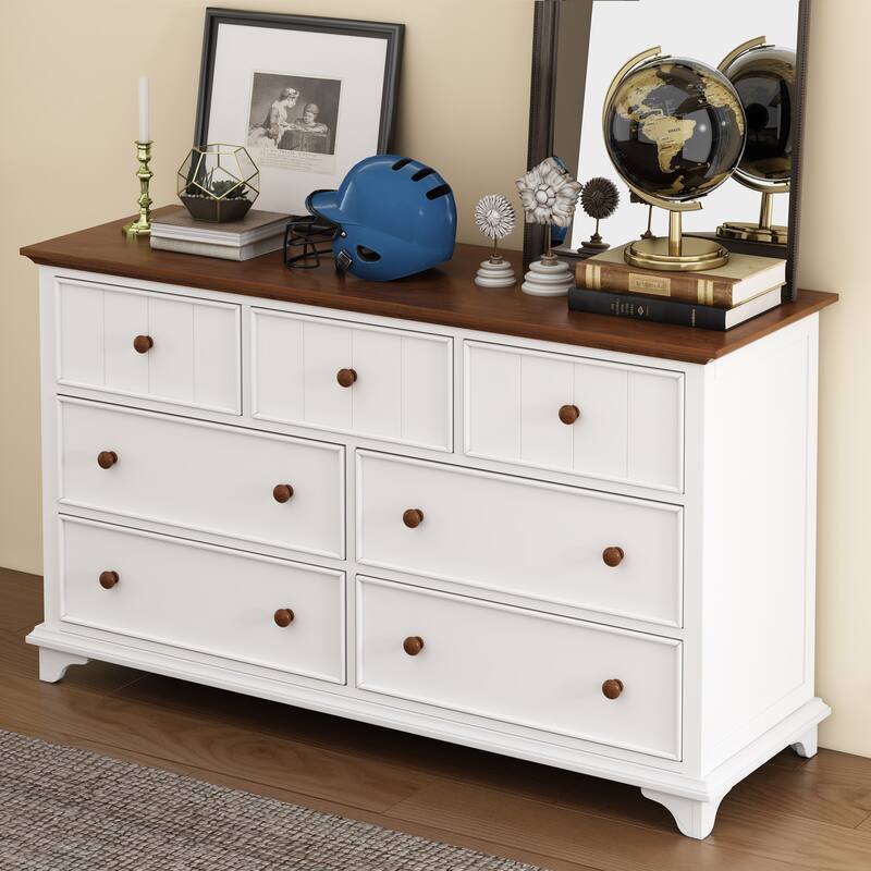 Wooden Captain Seven Drawer Dresser for Bedroom, Living Room