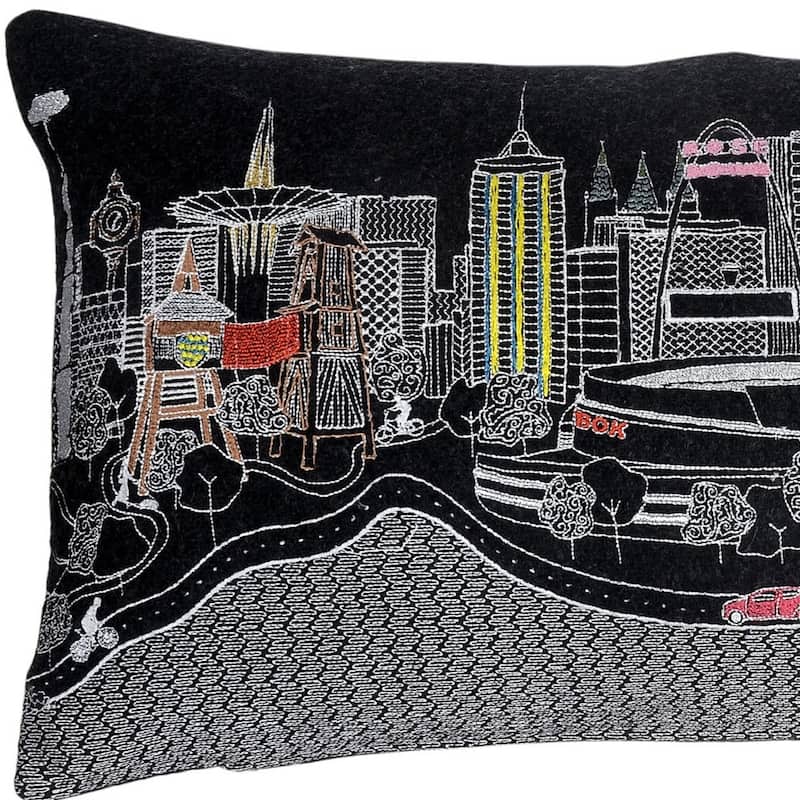 HomeRoots 25" Black Tulsa Nighttime Skyline Lumbar Decorative Pillow