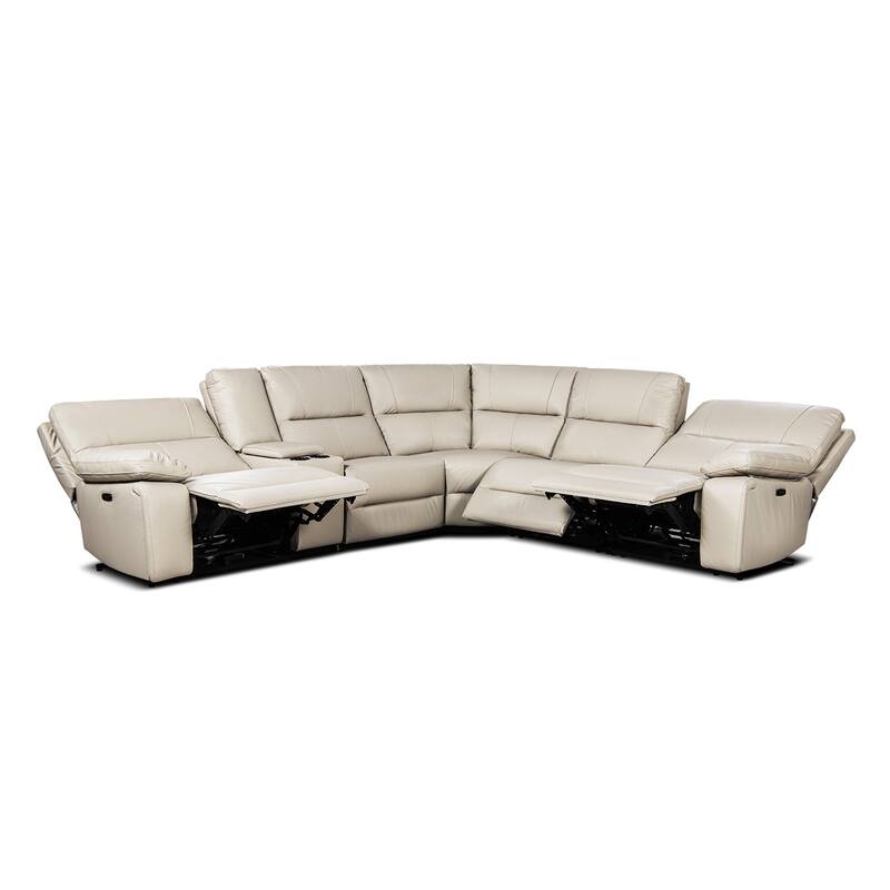 Malibu 130" 6-Piece Leather & Faux Leather Power Reclining Sectional