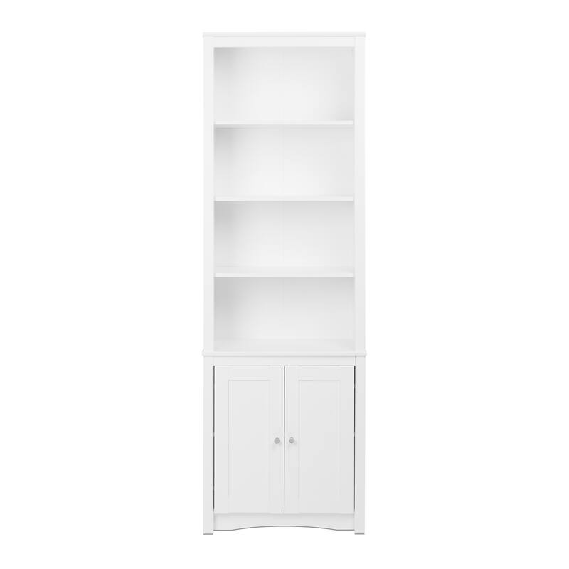 Tall Bookcase with 2 Shaker Doors, White