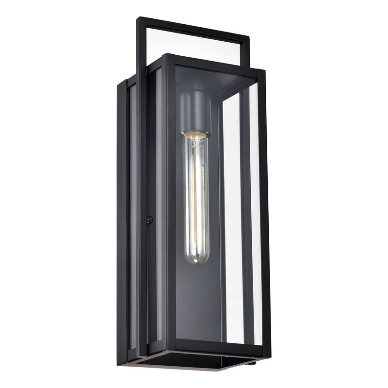 16 in. 1-Light Matte Black Dusk to Dawn Outdoor Hardwired Wall Lantern Sconce with Clear Glass Shade