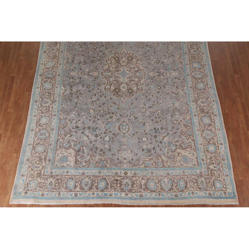 Hand Knotted Oriental 100% Wool Carpet Traditional Floral Greys & Charcoal Tabriz Area Rug - 13' 3'' X 9' 4''