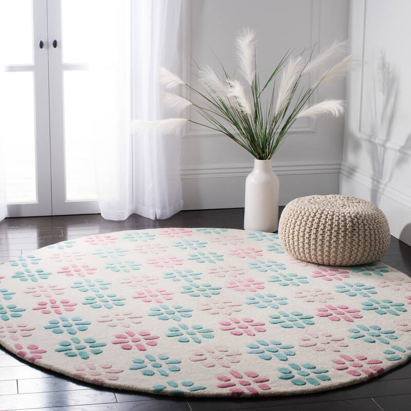 SAFAVIEH Handmade Soho Lerke Floral N.Z. Wool Rug - 6' Round - Ivory/Multi