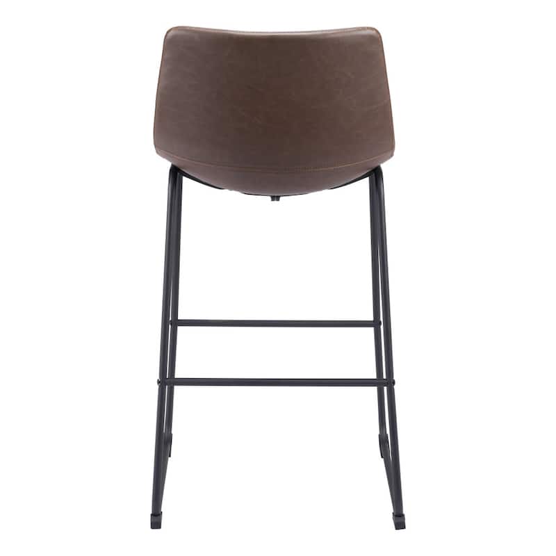 HomeRoots Set of Two 29" Espresso and Black Faux Leather and Steel Counter Height Bar Chairs