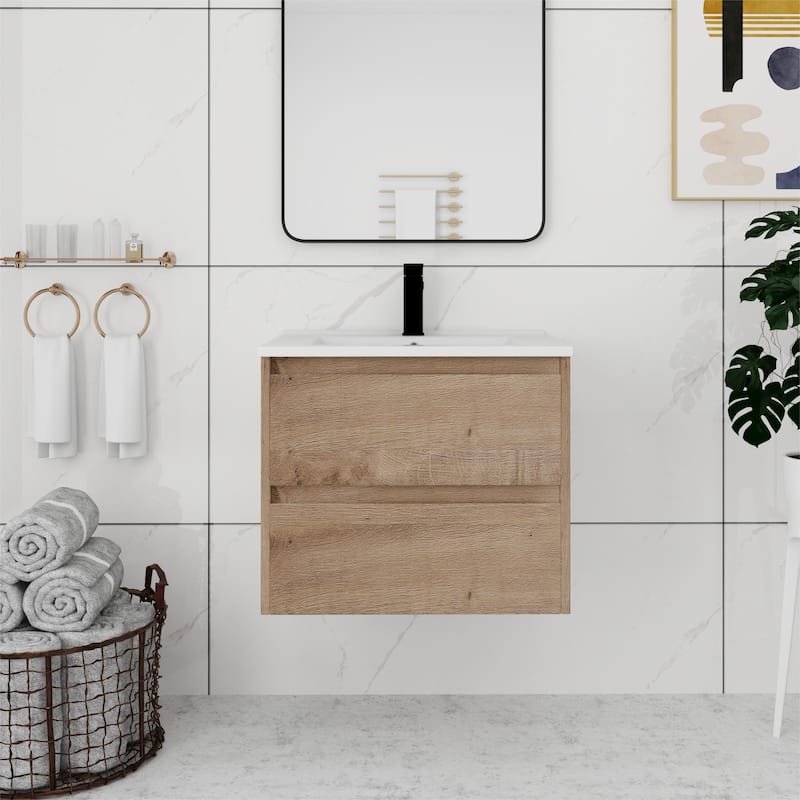 Bathroom Vanity With Sink In 24/28/30/60 Inch, Floating Bathroom Vanity With Soft Close Drawer - 24"W x18.3"D x 20.5"H - Imitative Oak