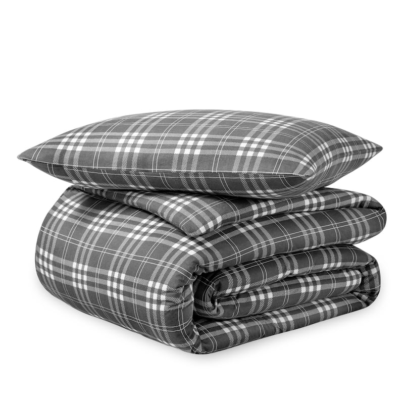 Bare Home Cotton Flannel Duvet Cover and Sham Set - Stirling Plaid - Twin