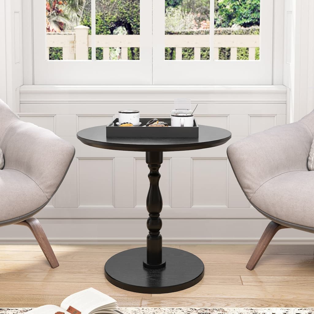 23'' Black Accent Round Table, Round Side Table, Small Table for Small Spaces, Modern Accent Nightstand with Solid Wood Leg