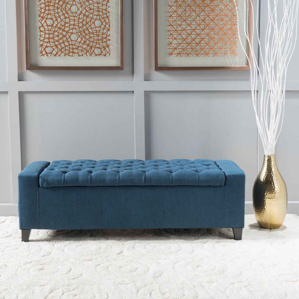 Modern Button-tufted Storage Ottoman Bench-Navy Blue