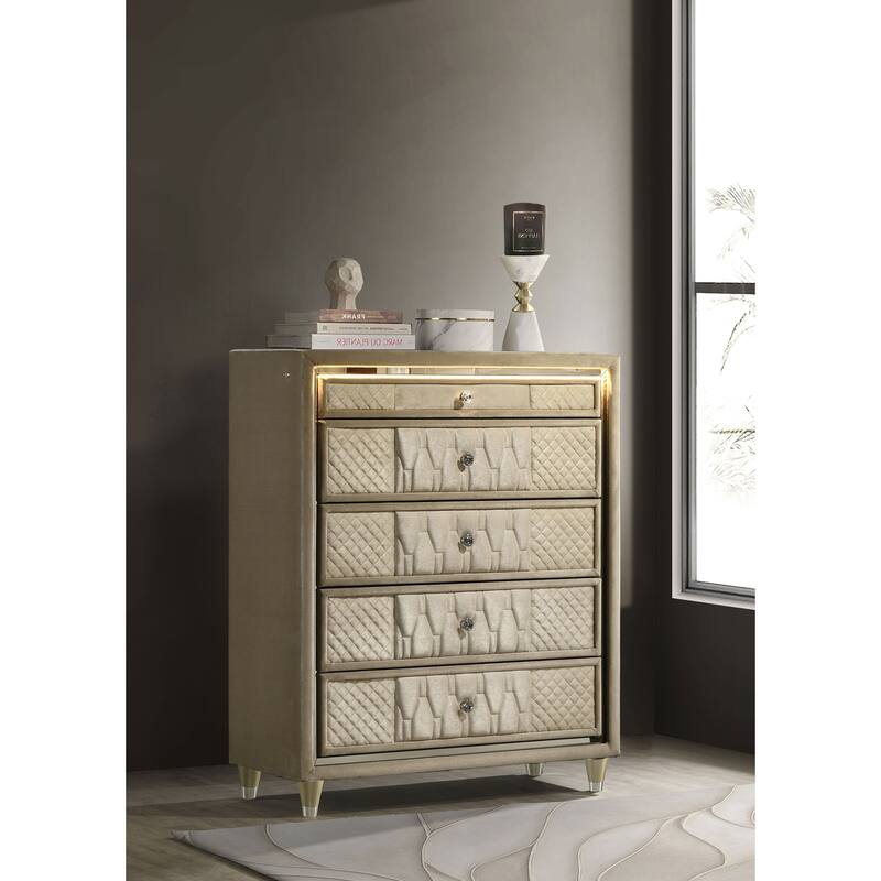 Lorient 5-drawer LED Chest of Drawers Ivory and Camel