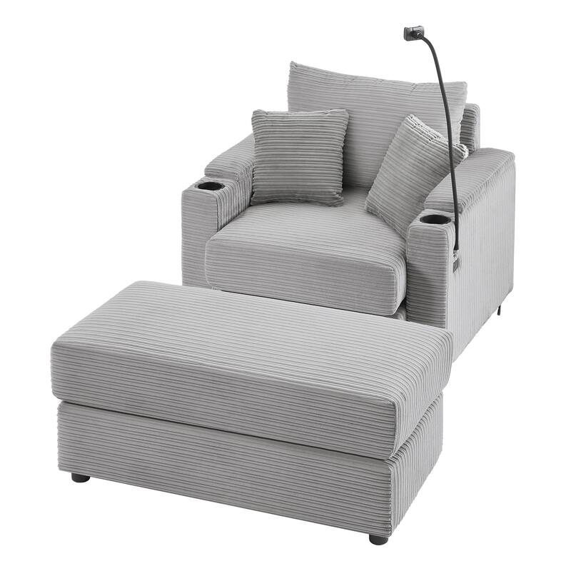Corduroy Armchair with Footrest & USB