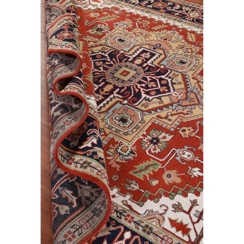Hand Knotted Oriental 100% Wool Carpet Traditional Medallion Oranges & Rust Heriz (serapi) Area Rug - 11' 9'' X 8' 10''