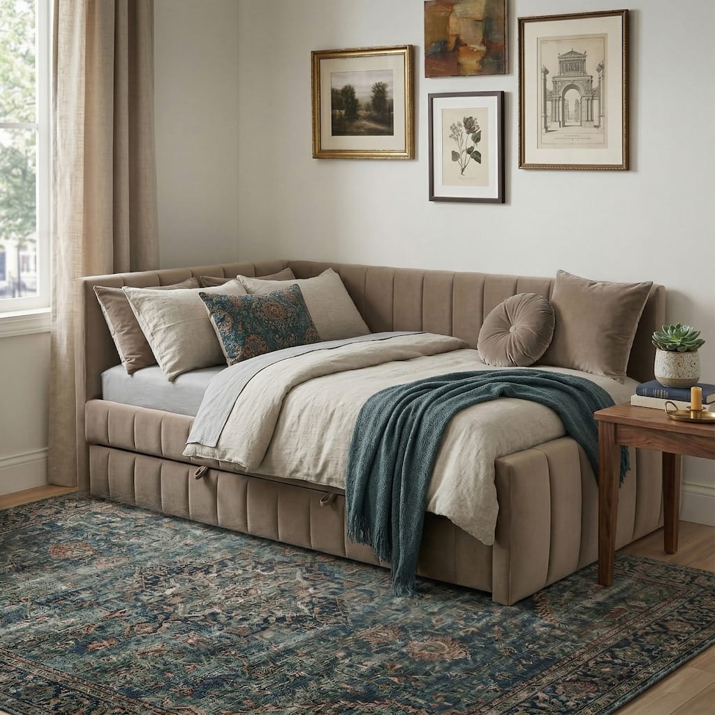 Furniture of America Juna Modern Channel Tufting Twin Daybed with Trundle
