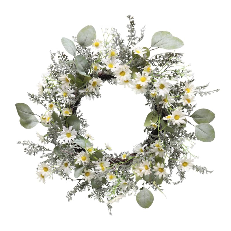 Daisy Floral Artificial Spring Wreath - 24" - White