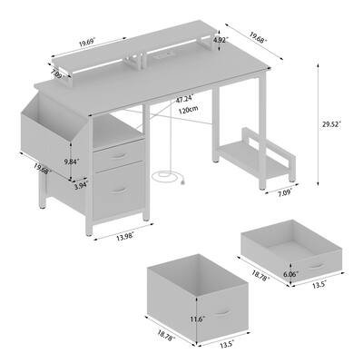 Computer Desk with 2 Drawers & Power Outlets, Gaming Desk with 2 Monitor Stands & Side Pocket, Small Home Office Desk