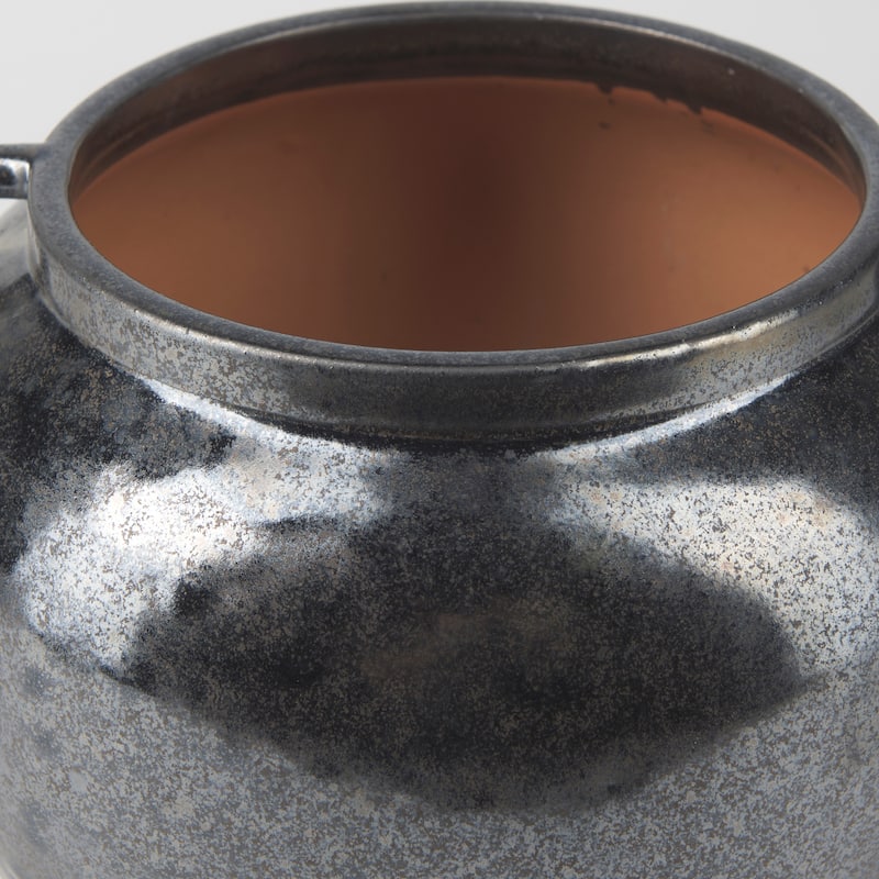 Kora Dark Gray And Brown Metallic Double Ear Vase (9") - 9.4L x 9.4W x 8.5H