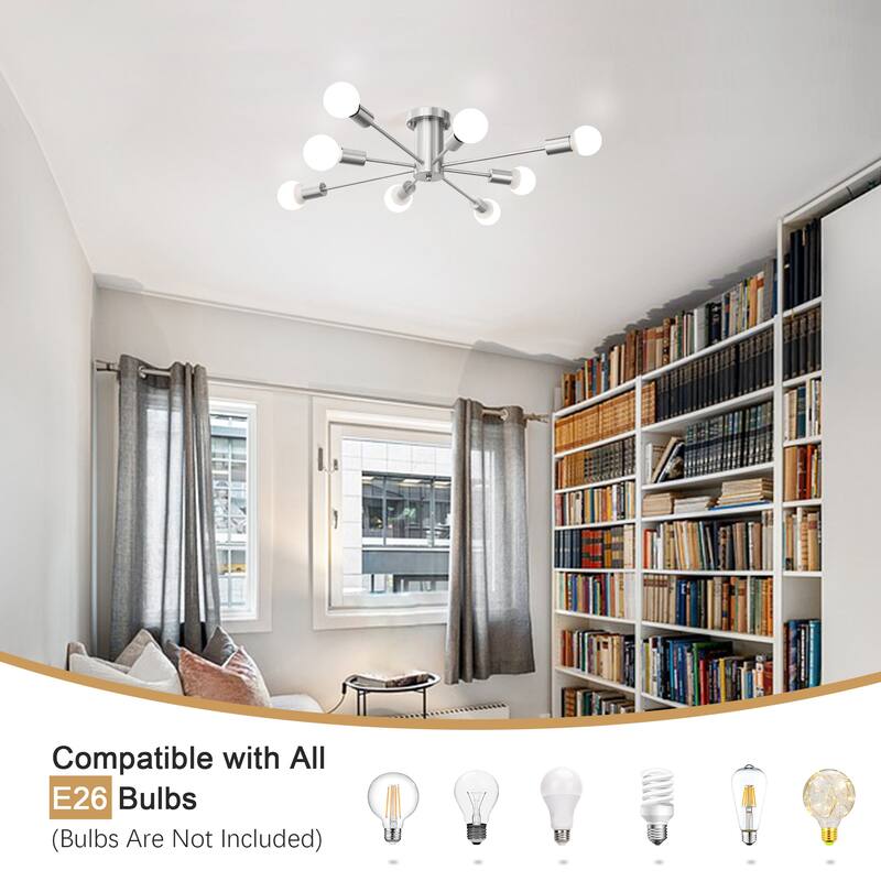 8-Light Modern Semi Flush Mount Sputnik Ceiling Light for Kitchen Bedroom Dining Room