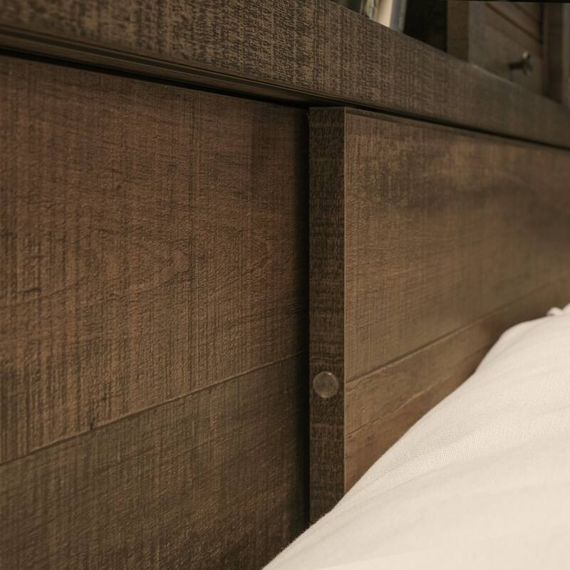 Twin Size Engineered Wood Bookcase Bed with Built-In Shelving and Casual Style
