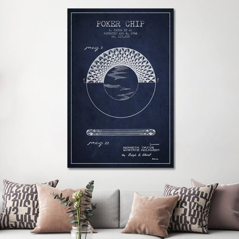 iCanvas "Poker Chip 1 Navy Blue Patent Blueprint" by Aged Pixel Canvas Print
