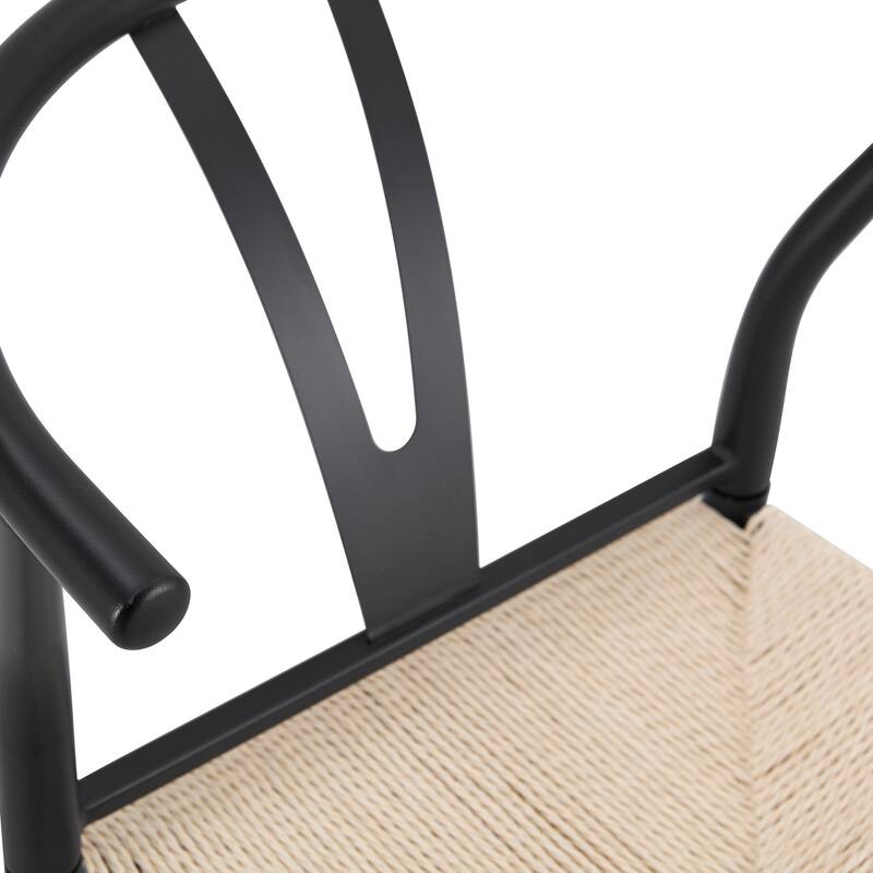 Y-shaped Medieval Style Armchair for Dining Table, Woven Seat (Set of 4)
