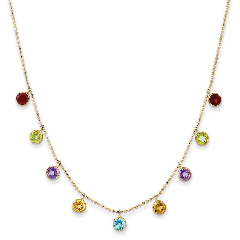 Curata 14k Yellow Gold Dangle Polished Multi color Genuine Gemstone Necklace, 18"