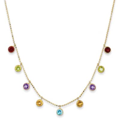 Curata 14k Yellow Gold Dangle Polished Multi color Genuine Gemstone Necklace, 18"