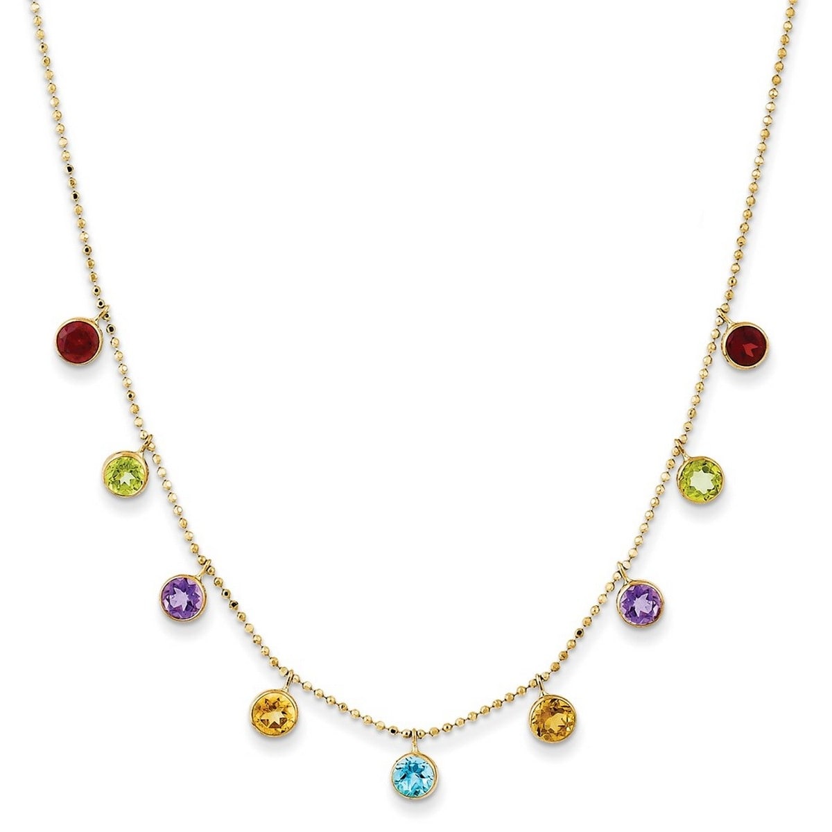 Curata 14k Yellow Gold Dangle Polished Multi color Genuine Gemstone Necklace, 18"