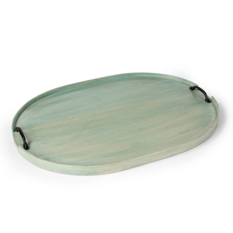 Handmade Butler Dubois Aged-Green Solid Mango Wood Serving Tray (India)