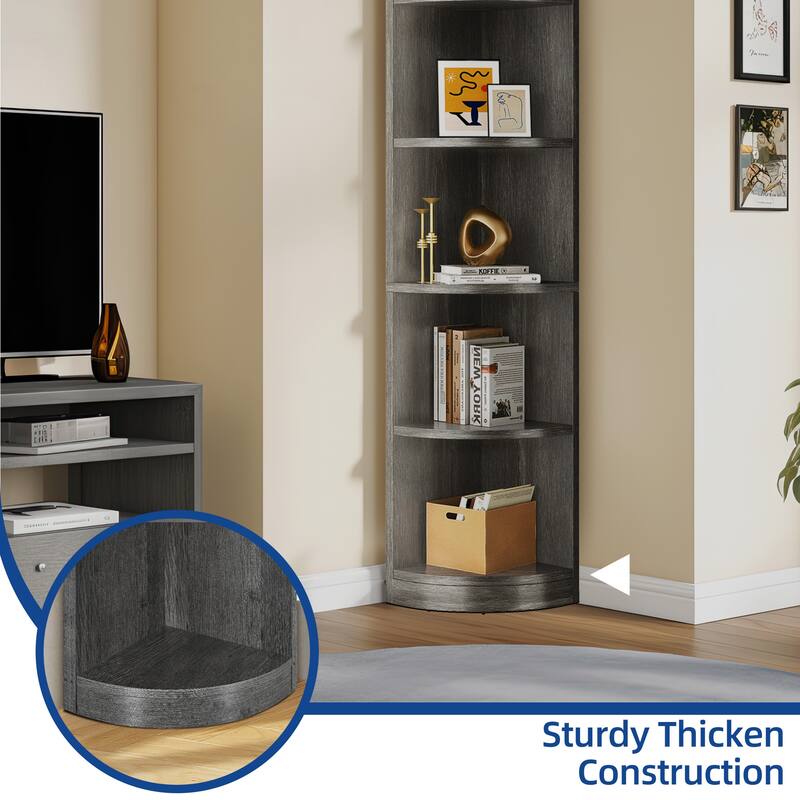 Moasis Modern 5-Tier Corner Shelf, 70" Tall Corner Bookshelf Freestanding Display Bookcase