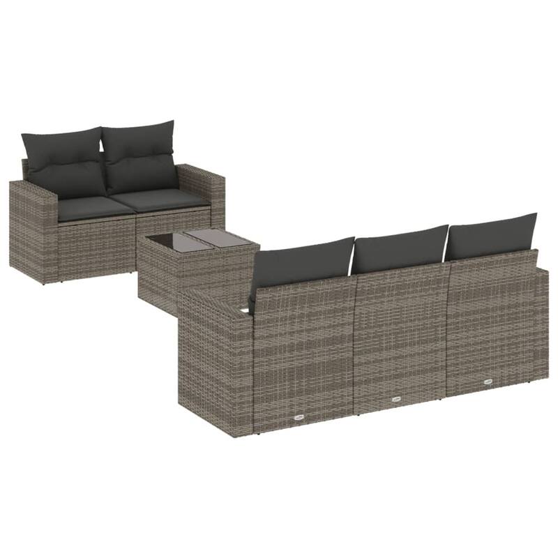 vidaXL Patio Sofa Set with Cushions Outdoor Furniture 6 Piece Poly Rattan - 21.7 x 21.7 x 14.6