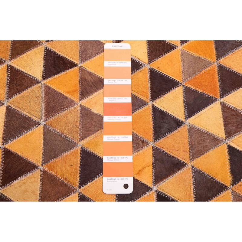 ECARPETGALLERY Handmade Cowhide Patchwork Orange Leather Rug - 5'0 x 7'11