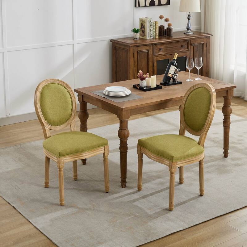 French Style Solid Wood Frame Antique Painting Linen Fabric Back Dining Chair,Set of 2,SW1845OL,Olive Green