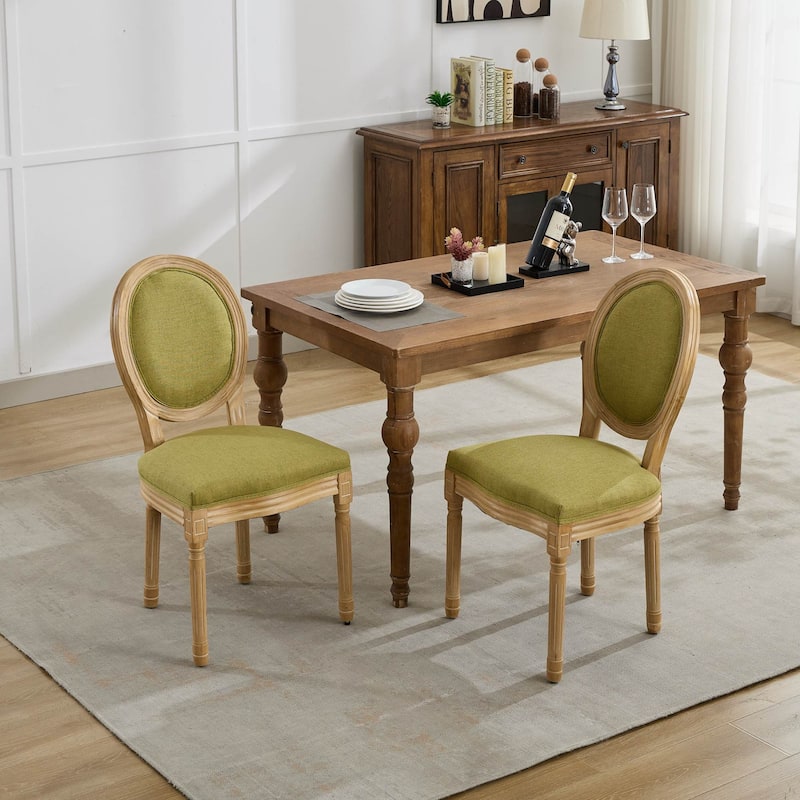 Modern Dining Chair Solid Wood Frame Linen Fabric Back Dining Chair, Set of 2