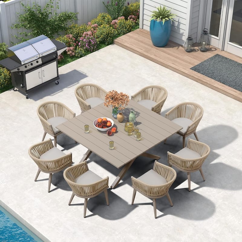 PURPLE LEAF Outdoor Dining Set with Patio Aluminium Dining Table and Wicker Rattan Chairs - 8person(square)
