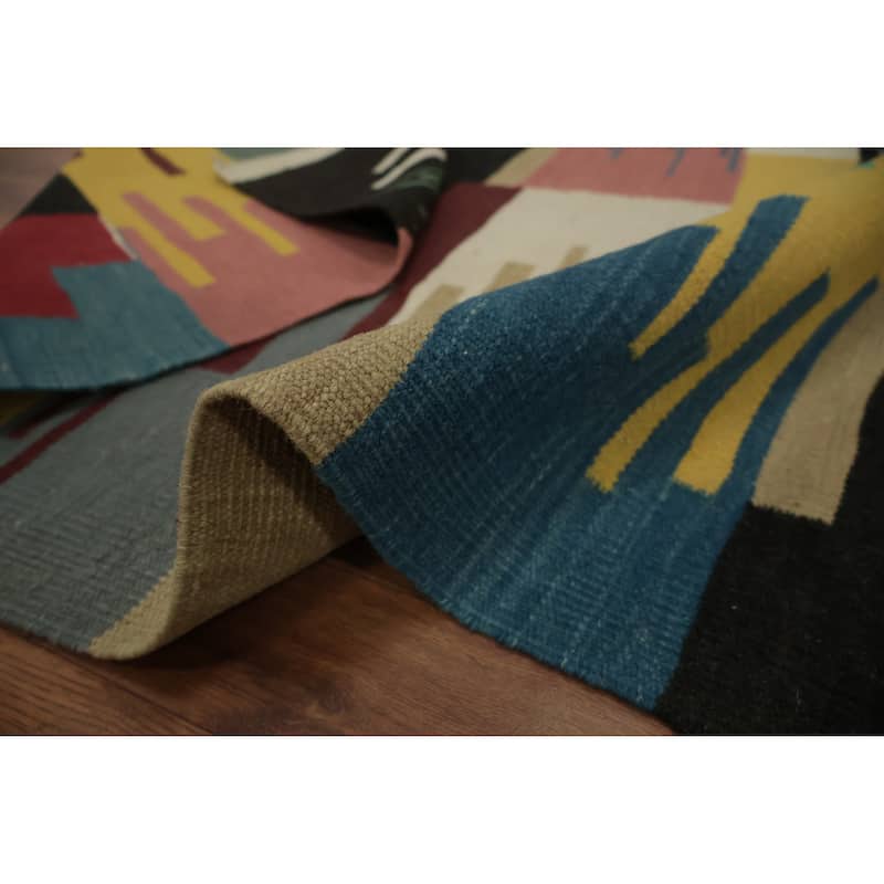 Hand Woven Oriental 100% Wool Carpet Southwestern Modern Multi-Colored Kilim Area Rug - 6' 7'' X 5' 3''